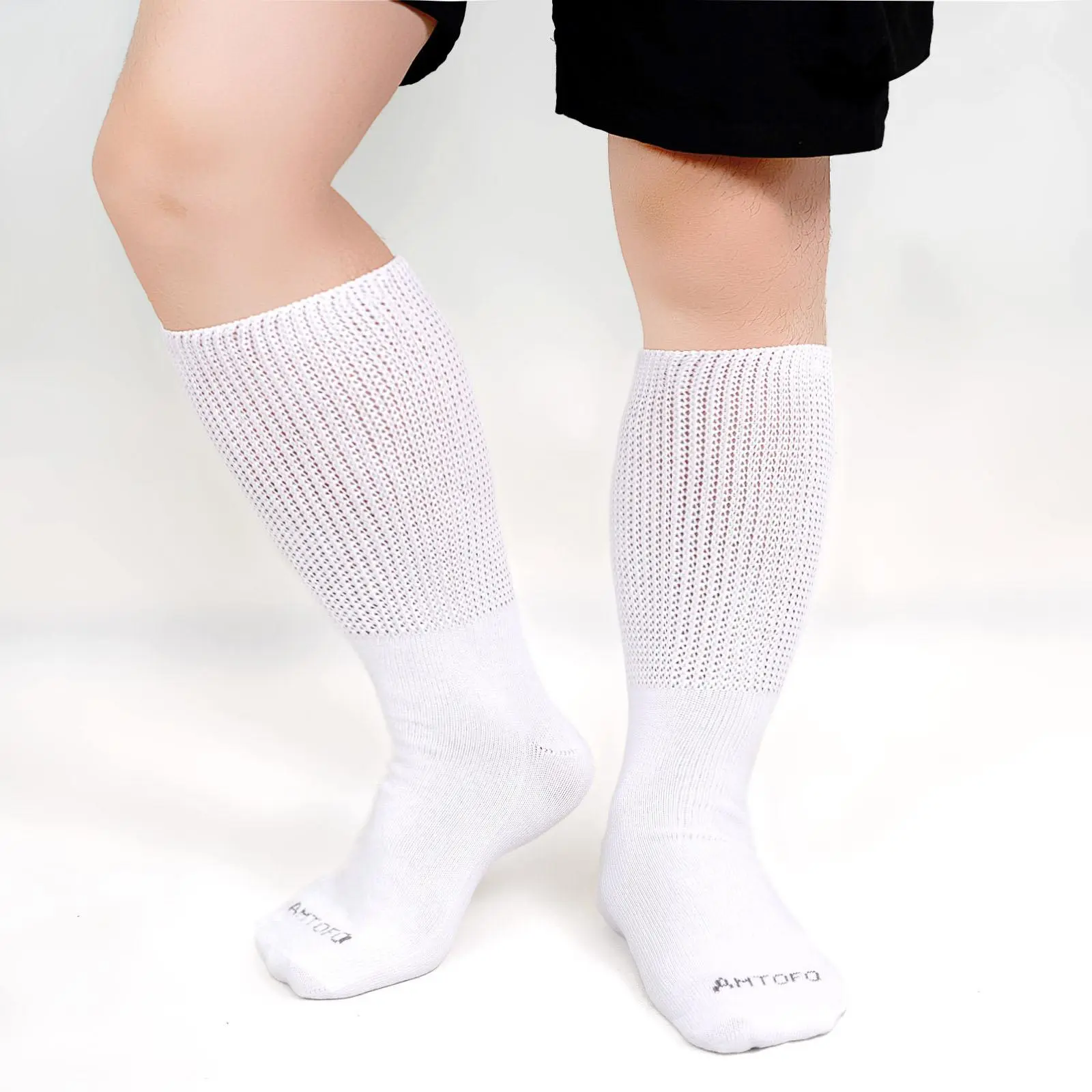 ARTFASION Men's & Women's Extra Wide Cotton Diabetic Crew , 3 Pairs Non-Binding Loose Fit Seamless Toe Breathable  for Swollen Feet Edema Hospital Use Unisex Ankle Socks