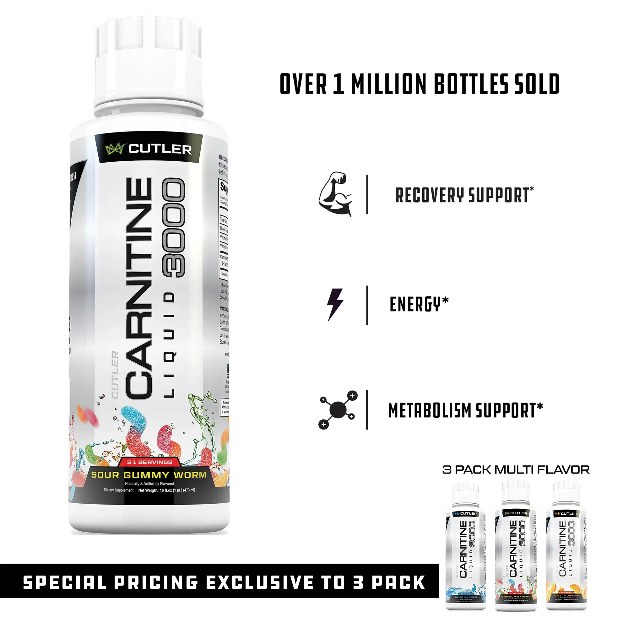 Cutler Nutrition Liquid Carnitine 3000 for Energy and Recovery Support Dietary Fitness Supplement Edible Healthcare Vitamin