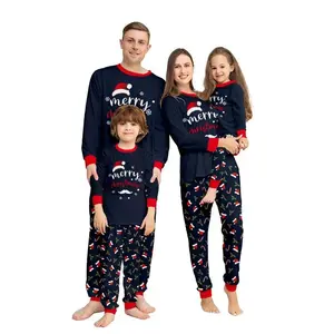 Christmas Family Pajama Set, Blue Cartoon Print, Long Sleeve Top and Pants, Casual Home Wear for All Seasons
