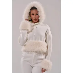 SNOW WHITE FUR TRIM SWEATSHIRT