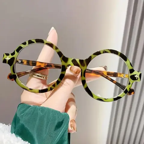 Vintage Tortoiseshell Pattern Eyeglasses, Retro Round Frame Eyeglasses for Women & Men, Fashion Eyeglasses for Work, Daily Clothing Decor, Perfect for Student Daily Use, Leopard Pattern Eyeglasses