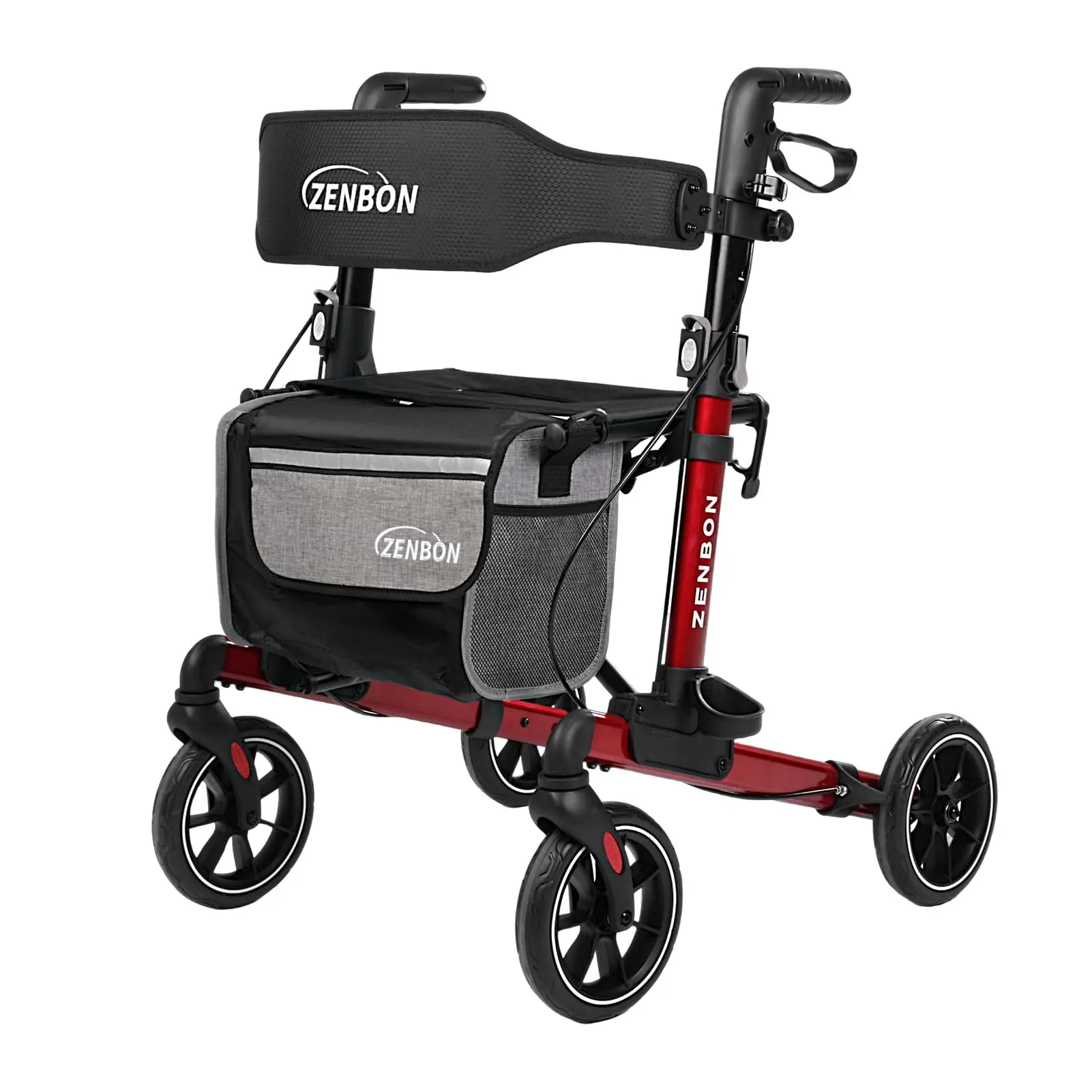 ZENBON 7204 Foldable 2-Direction Rollator Walker for Seniors, Lightweight Aluminum Model with 8-Inch Big Wheels, Adjustable Height Hand Grips, Seat, 330 lbs Capacity (Sports & Outdoor Camping Hiking Accessory)