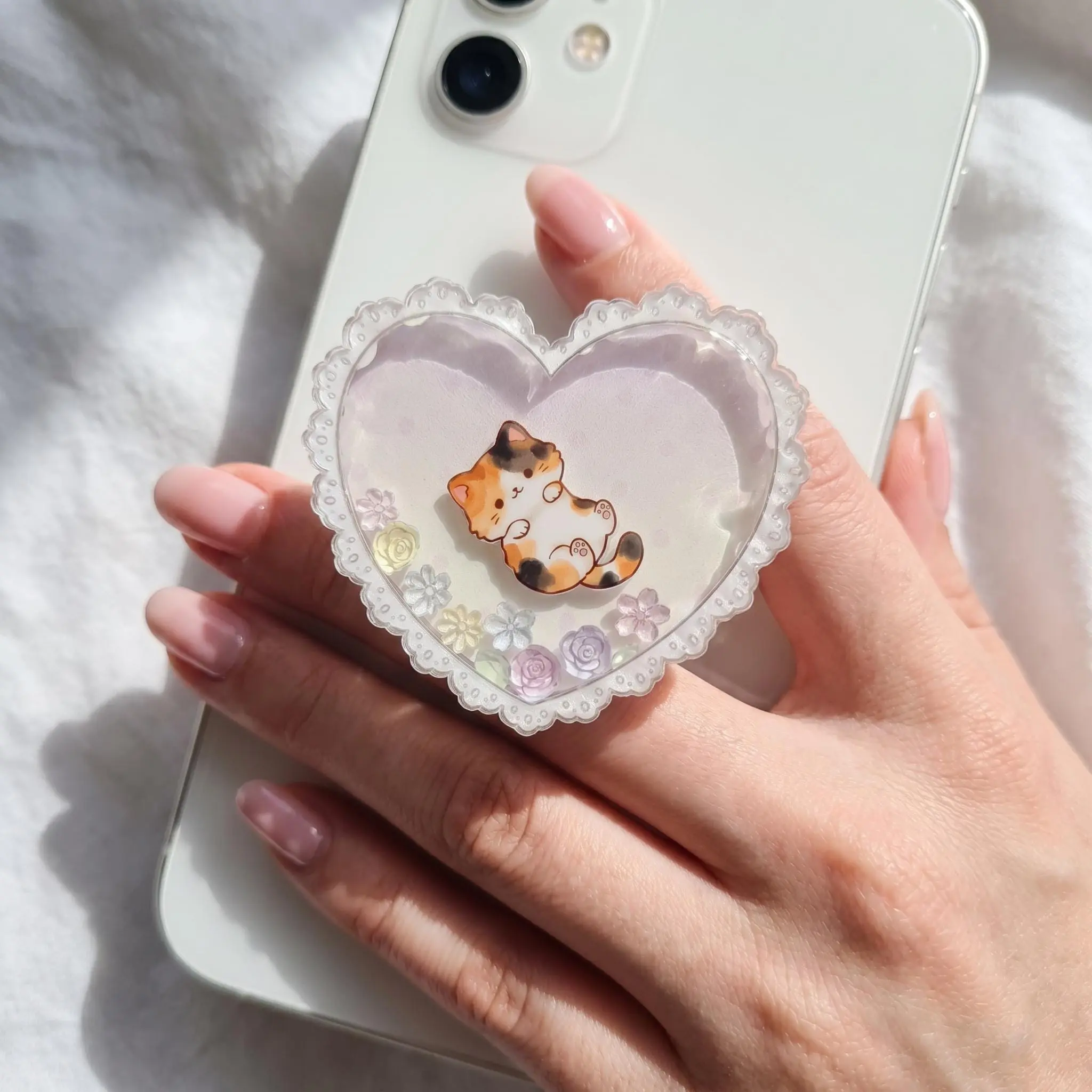 Cat Shaker Phone Grip Cosmic Heart Acrylic Phone Holder Cat Lover Gift Cute