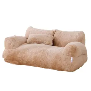 Fluffy Plush Sofas for Cats, Cozy Lounge-Style Pet Bed for Feline Resting