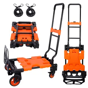 Foldable Dolly Cart with Wheels 220 lbs Max Capacity Portable Hand Cart 4 Wheels Collapsible Luggage Cart 2-in-1 Heavy Duty Folding Hand Truck with Adjustable Retractable Handle for Moving Delivery Warehouse Use