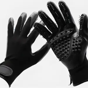 Pet Gloves Five-Finger Silicone Gloves cat and Dog Hair Removal Grooming Dog Gloves cat Bathing Horse Gloves Shower Hair Removal Gloves (Black)