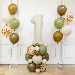 35 Piece Milk Leopard Print Tail Number Birthday Balloon Set, Party Decorations, Festive Supplies, Unique Design