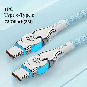 Fast Charging Data Cable Type-c With Light Double Elbow Rotation 65W Flash Charging Is Suitable For Apple IQOO, Huawei Honor Vivo, Xiaomi Redmi OPPO, OnePlus Samsung Sony Car Universal Android Mobile Phone Charging Cable