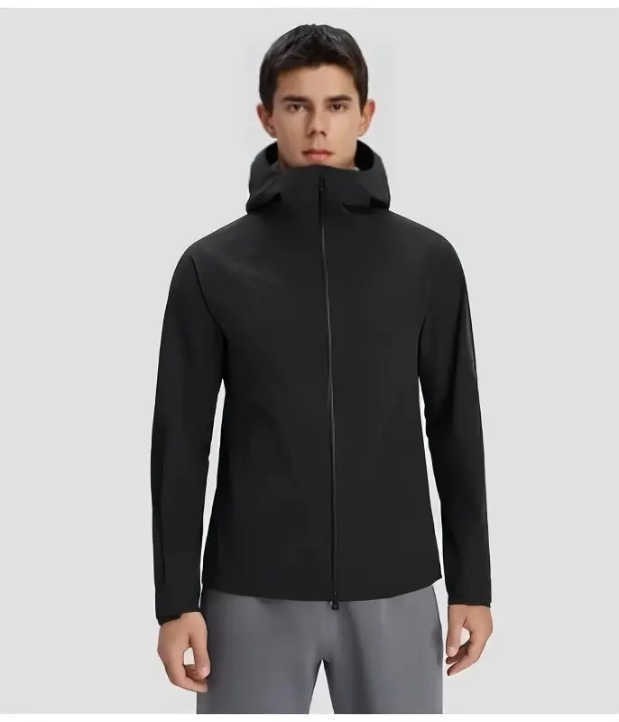 Men Hardshell Hooded Rain Jacket, Waterproof Windproof Full Zip Outdoor Hiking Jacket Lightweight Mountain Climbing Camping Shell Coat Multiple Colors