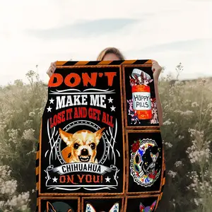 Chihuahua Cartoon Art Plush Fleece Throw Blanket, Contemporary Polyester Knitted All-Season Sofa Blanket, Animal Theme Decorative with Unique Embellishments - Perfect Gift for Pet Lovers