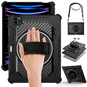 Case for Apple iPad Air 6 2024 11inch/iPad Air 5 2022/Air 4 2020 10.9 inch/iPad Pro 11 inch 2022/2021/2020/2018 with Screen Protector 360 Rotating Stand Hand Strap, Drop-Proof Case Black