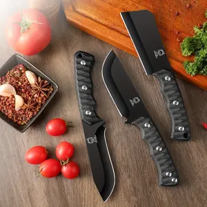 Black Fixed Blade Multi-functional Kitchen Knife, Stainless Steel Ergonomic Handle with Beautiful Sheath, Good Helper for Family Cooking