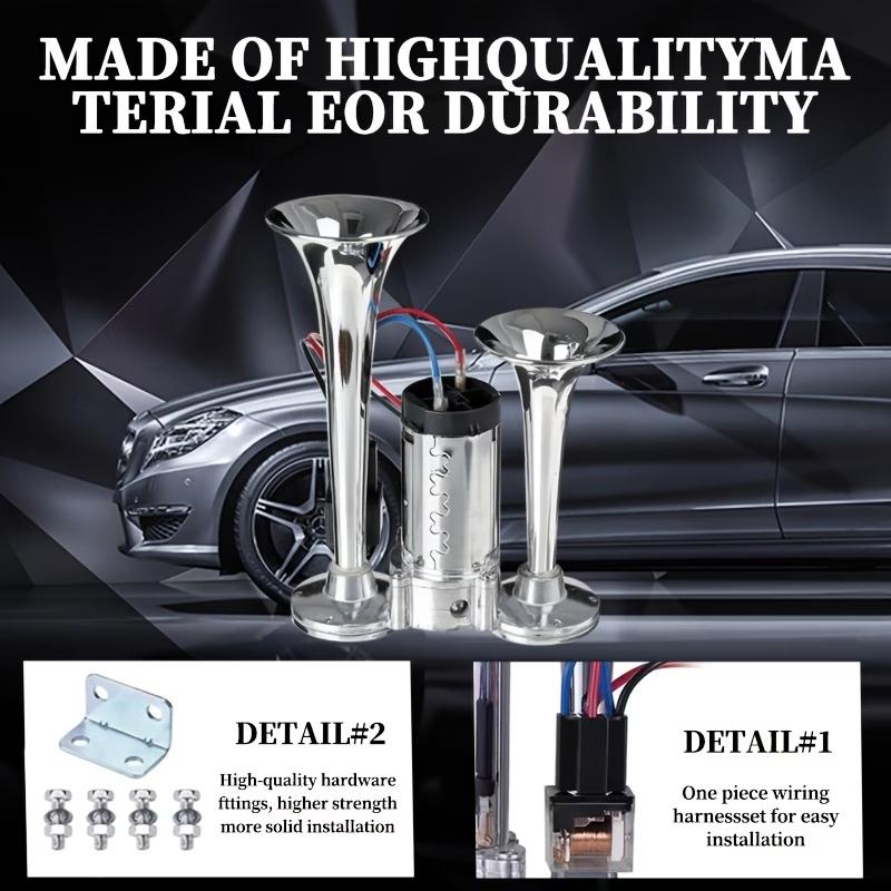 Heavy Duty 12V 130DB Dual Trumpet Air Horn Kit with Compressor - Chrome Zinc Alloy for Car Truck SUV RV Boat Motorcycle