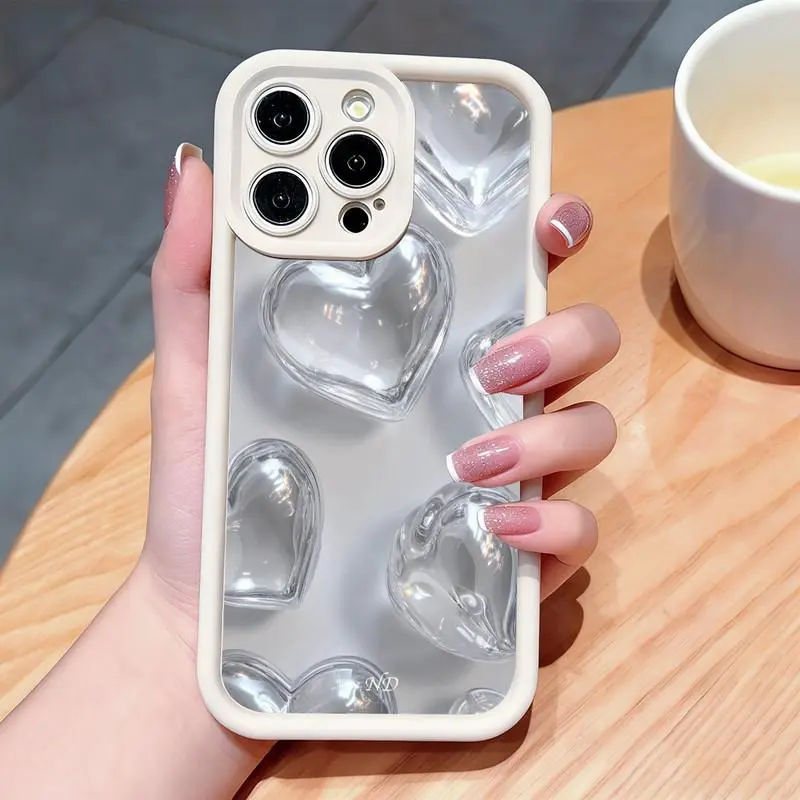 Crystal heart print phone case. Compatible with iPhone 17 Pro Max/16 Pro Max/15 Plus/14/13/12/11, TPU soft case. Compatible with Galaxy S26 Ultra/S25 Plus/S24/S23, Dopamine color. Compatible with Galaxy A54/A53/A33/A15.