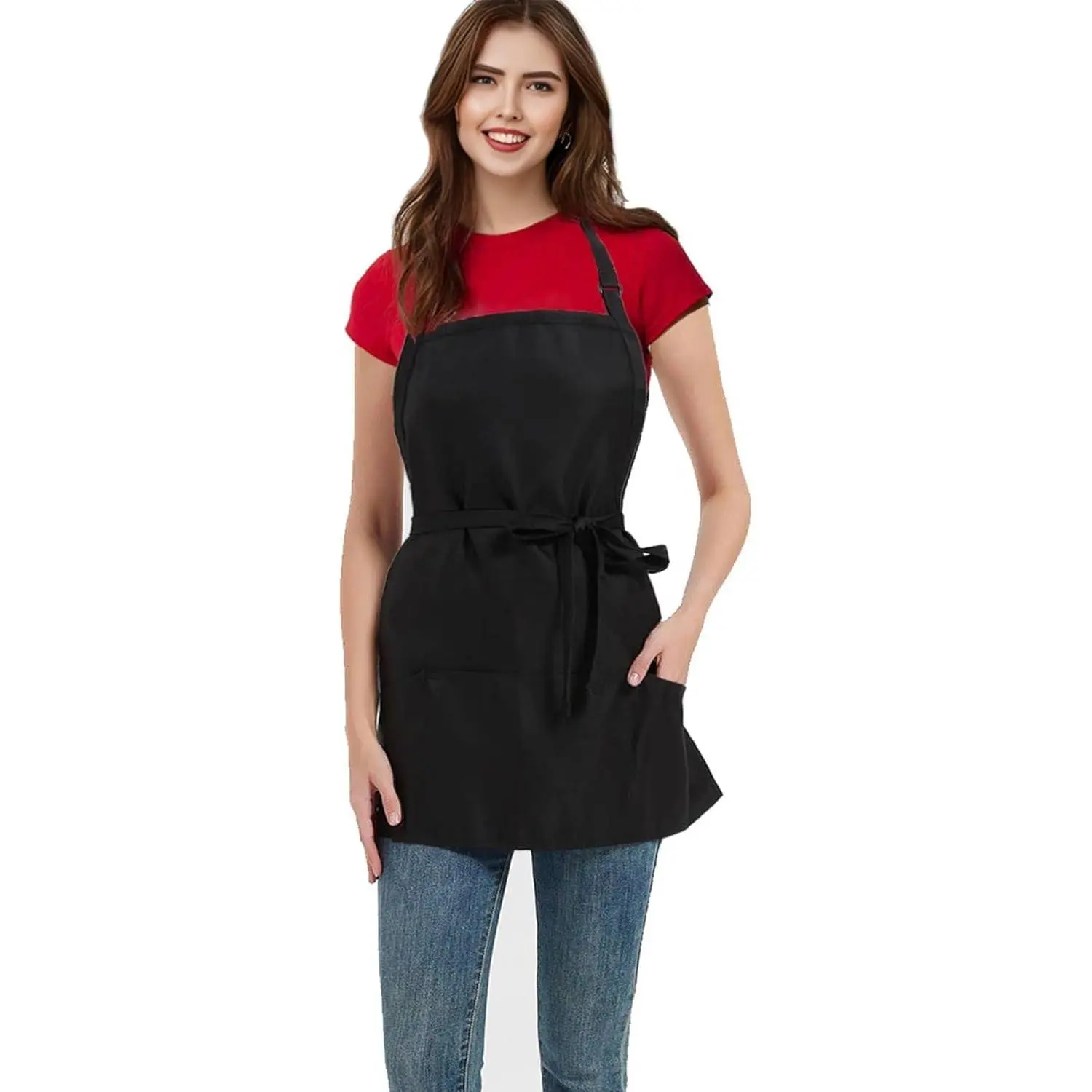 Chef Short Apron With 3 Pockets, Extra Long Straps, Adjustable Halter, BBQ & Restaurant Kitchen Apron
