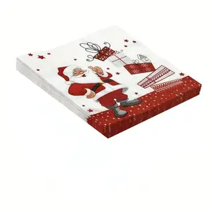 Christmas Party Napkins - Santa Claus, Red and White Holiday Table Decorations - Heavy-Duty Disposable Tableware, Suitable for Christmas Parties, Office Use or as Gifts