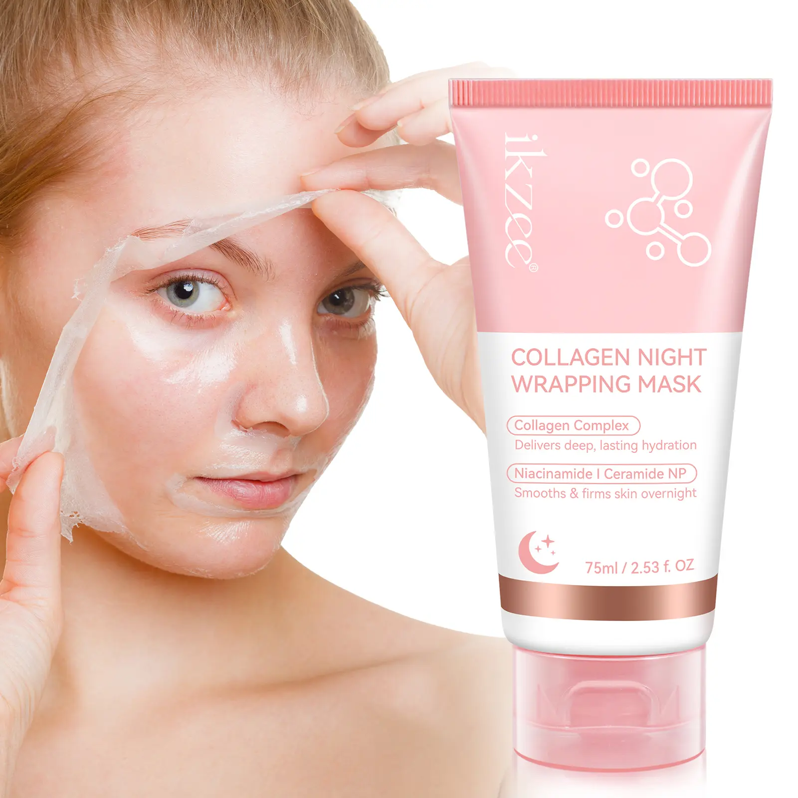 IKZEE Overnight Peel-Off Bio-Collagen Wrapping Facial Mask (1 Pack) - Hydrolyzed Moisturizer for Hydration, Smooth Skin, Radiant Skin, Elasticity, Sagging & Dullness Reduction; Ideal for Glowup Night Routine Self-Care (Collagen Face Masks), Peel Off Face,