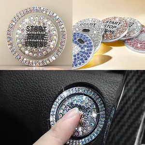2pcs Top Bling Crystal Rhinestone Car Ignition Cover & Trim - Inner/Outer Button Suitable for Most Vehicles, Luxury Dashboard Accessories for Start Stop Button, Dashboard Trim Upgrade