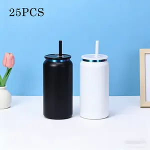 25 packs - Color Mix Powder Coated Rainbow Plated 16 oz Cup with Color Pp Straw, Vacuum Insulated Rainbow Plated 16 oz Cup - Keep Hot and Cold