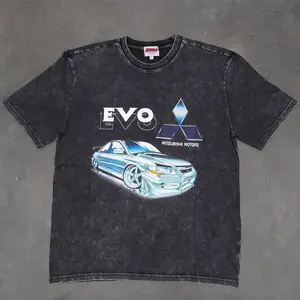Vintage Acid Wash 250GSM Mad Engine Mitsubishi Evo Heavy Cotton Pre Shrunk T Shirt