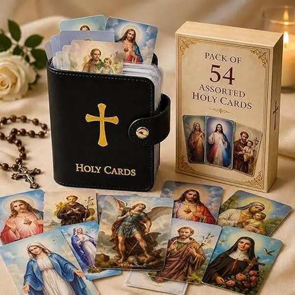 SummerWins DealsForYouDays Catholic  Holy Card Holder – Pocket Prayer Card Organizer with Snap Closure Book Faux Case Album Carrying Worship Funeral Anima Christi Relic Cross Water Bible Box