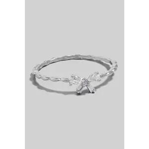 Gold Dipped Studded Bow Band Ring (Silver)
