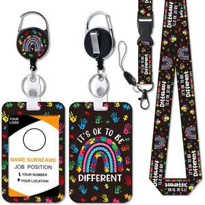 Awareness Lanyards for ID Badges, It's Ok to Be Different  Lanyard with ID Holder, Retractable Breakaway  Carabiner Clip Gifts for Women School Teachers