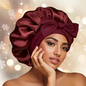 1Pc Soft Silky Satin Hair Bonnet - Gentle Hair Protector With Tie Band, Night Hair Cover, Shower Cap For Men And Women With Natural Curly Hair. Coffee