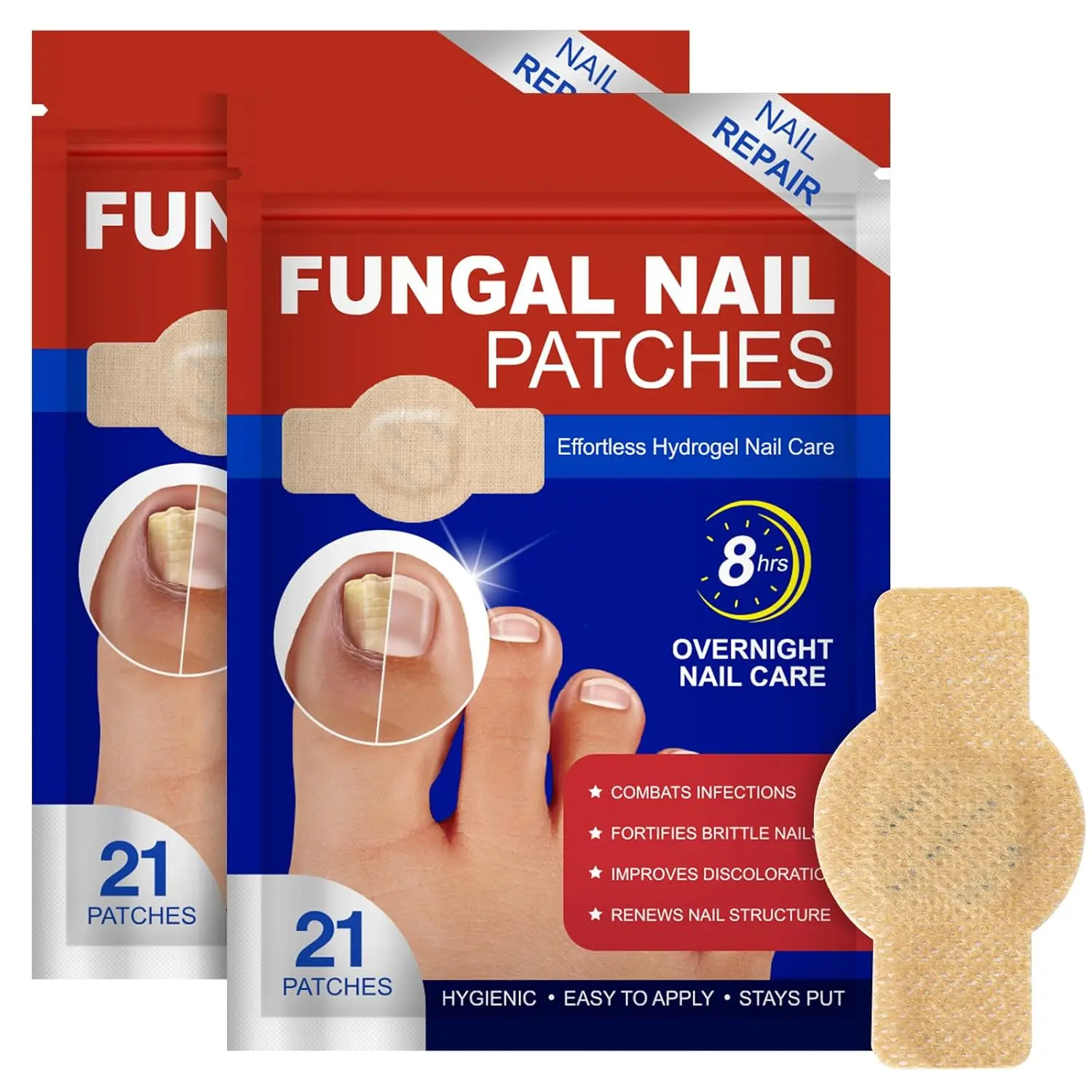 Nail Patches for Toenail Repair – 21/42PCS Overnight Nail Support for Damaged, Thick, or Yellow Toenails, Natural Formula, 8-Hour Renewal Patch for Men and Women, Safe for Daily Use