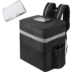 Insulated Food Delivery Backpack with 2 Cup Holder, Cooler Bags for Hot/Cold Food for Bike, Insulated Reusable Grocery Shopping Backpack, Rideshare Delivery Bag（Black）