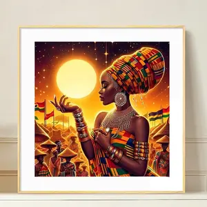 Women Sun Scenery Pattern DIY Diamond Arts Colorful Painting Kit without Frame, Full Round Diamond Mosaic Art Kit, Wall Art Decor for Home