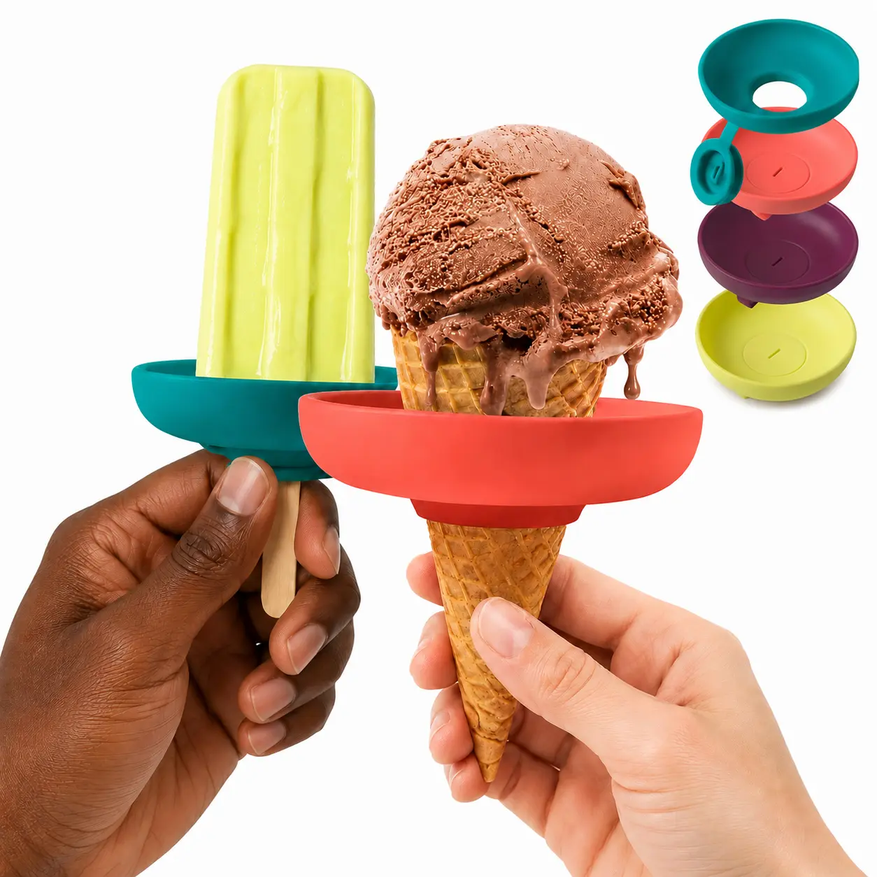 4pcs Silicone Popsicle Holder Stand Set - Leak-Proof, Anti-Drip, Standard Size, Dishwasher Safe Ice Cream Support, On-the-Go Portable Ice Pop Mold Tray for Kids' Family Outings Thanksgiving Kitchen Utensil