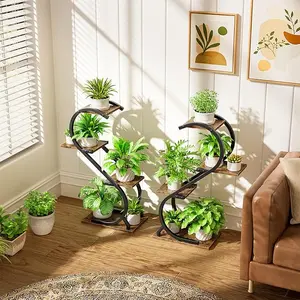 LATIBELL 4 Tiered Metal Plant Shelf Indoor with Grow Light for Multiple Indoor Plants - Flower Stands for Living Room, Patio, Balcony (2 Pack) Organiser Racks