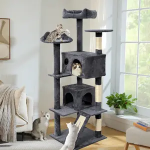 luxury large cat tree tower designed for indoor cats featuring toys and a hammock comfortable cave stable anti-tip design durable cozy resting area easy to assemble perfect cat playground