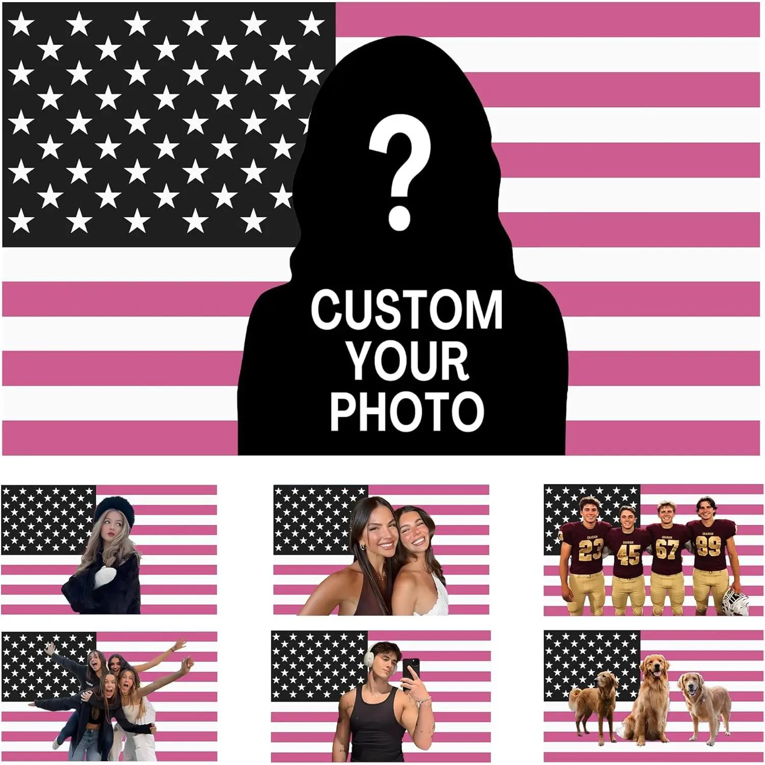 Custom Pink American Flag with Picture, Personalized USA Flag Design Your Own Image Logo Photo Text, Funny Wall Tapestry for Room Decor, Single-Sided Image Flag for Bedroom or Indoor Display (Dark Pink)