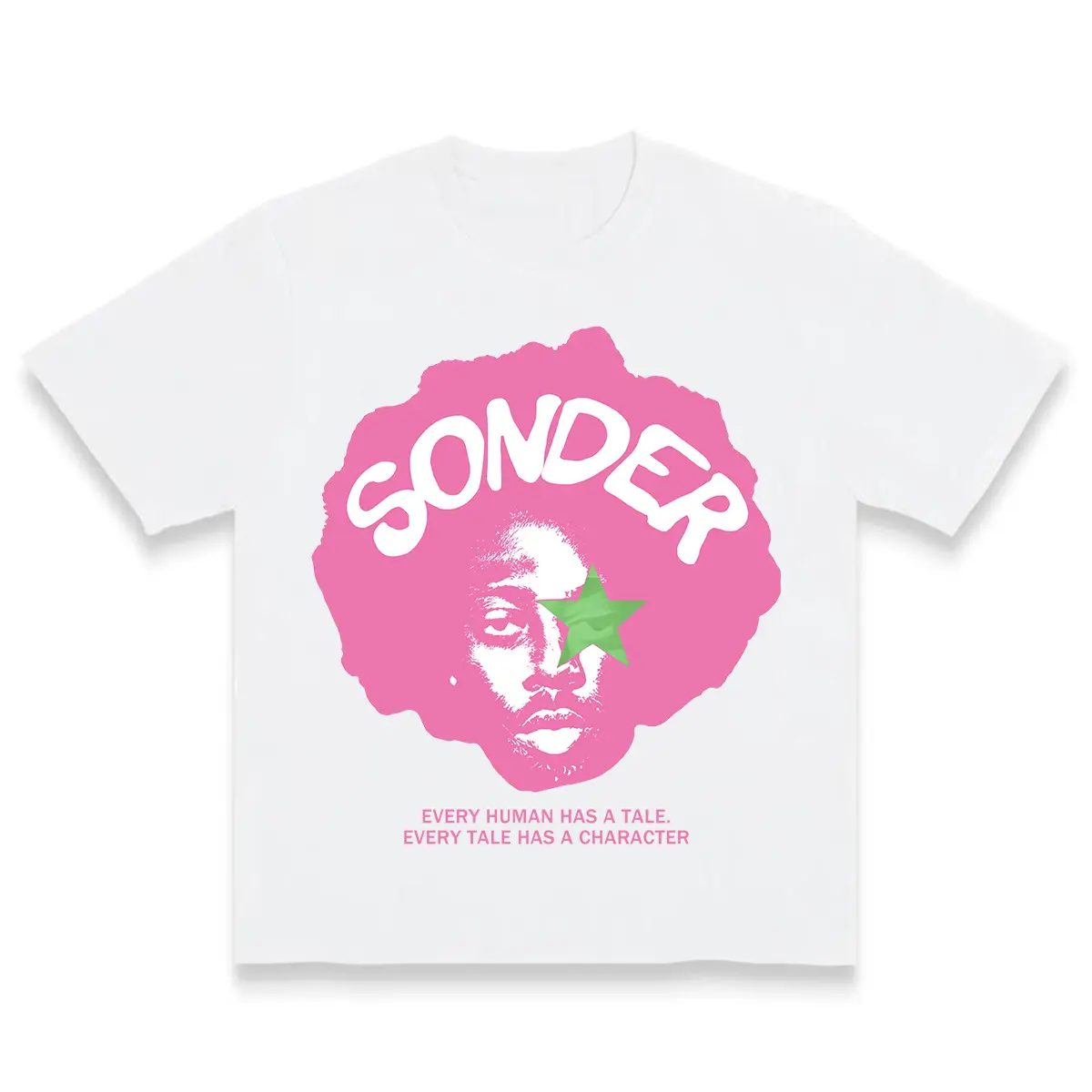 Men’s Crew Neck Short Sleeve T-Shirt, Bold Pink "Sonder" Letter & Geometric Graphic Tee, 100% Cotton 180G/230G Soft Casual Streetwear Top, Made In USA