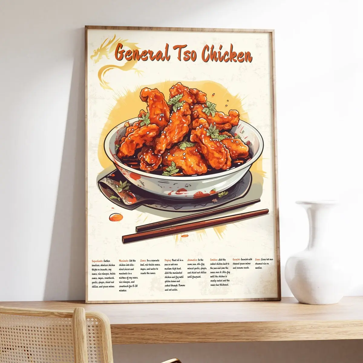 General Tso Chicken Poster, Chinese Food Print, Asian Food Poster, General Tso Chicken Print, Chinese Food Wall Art, Asian Restaurant Decor, Unframed