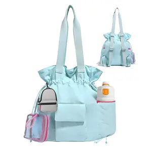 Pastel Tote Bag for Teen Girls | Water Resistant Drawstring Buckle Bag with Padded Bottom & Bonus PU Pouch
