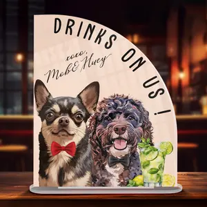 Custom Wedding Bar Menu Sign with Pet Portrait, Pet Signature Drink Sign, Dog Cat Cartoon Portrait Bar Menu, Wedding or Party Décor, Gift for Mom, Pet Memorial Gift Box