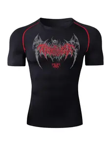 Men's Skull Wing Print Short Sleeve Compression Tee, Casual Quick Drying Breathable T-shirt for Gym Workout Running, Men's Top for Summer, Gym T Shirts