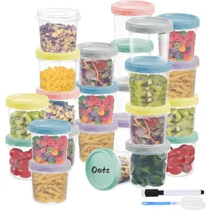 24 count 16 oz Plastic Deli Containers with Screw , Small Freezer Container  2 Cup  Storage Container with Pen & Brush for Snack Salad Fruit, Microwave & Dishwasher Safe