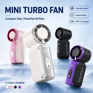 Quriov Portable Mini Turbo Handheld Fan, Rechargeable USB-C Cooling Fan with Digital Display, Adjustable Speed, Compact Travel Fan for Outdoor and Office