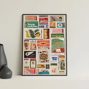 Matchbox Poster, Retro Matchbook Wall Art, Trendy Funky Red Aesthetic Print for Apartment Decor UNFRAMED