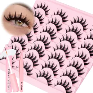 Lashes Spiky Manga Lashes 14 Pairs Anime False Eyelashes 8D Wispy Eye Lashes Kit with Lash Glue and Lash Tweezers Natural Soft Fake Eyelashes (Cutes)