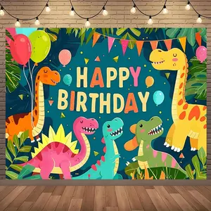 2D Plane Dinosaurs Birthday Party Background, Polyester Studio Background with Balloons and Festival Decorations, Multi-functional Banner, Party Decorations Banners, No Electricity Required, No Electricity Required, Suitable for