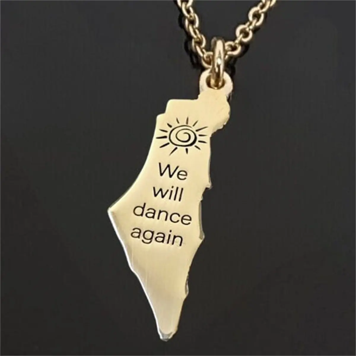 Stainless Steel Pendant Necklace with Engraved Israel Palestine Map, Unisex Jewelry with 'We Will Dance Again' Quote, Modern Versatile Gift, Modern Versatile Accessories, Jewel Necklace, Minimalist Chain
