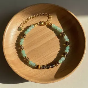 Sofia Abundance & Protection Crystal Bracelet - Tiger Eye, Green Aventurine, Smoky Quartz Bracelet - Minimalist Crystal Bracelet