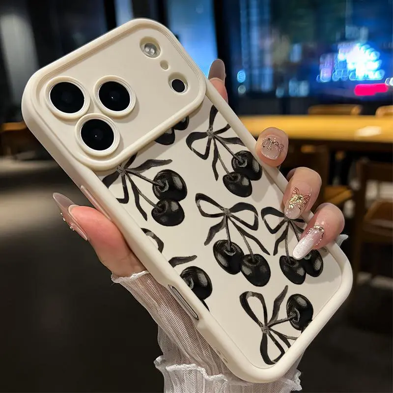 Shockproof Silicone TPU Bumper Cover with Cherry Bows, Multi-Model Drop Protection Case for Various iPhones (17 Pro Max, 17 Air, 16, 15, 14, 13, 12, 11) | Mobile Phone Accessories | QXB361