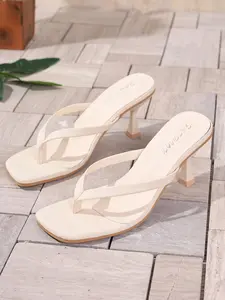 Women's High Heel Slide Sandals, Open Toe Shoes, Fashionable Sling Sandals, Fashionable Synthetic Leather, Rubber Sole, Solid Color, Comfortable All-Season Beach Shoes