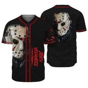 Horror Jason Voorhees Baseball Jersey, Friday The 13Th Baseball Shirt Horror Movie Lover Halloween Gifts For Men Women